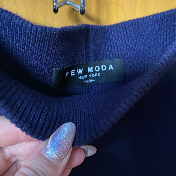 Few Moda S/M Navy Blue Ribbed Midi Skirt w/ Side Slip - Picture 2 of 3